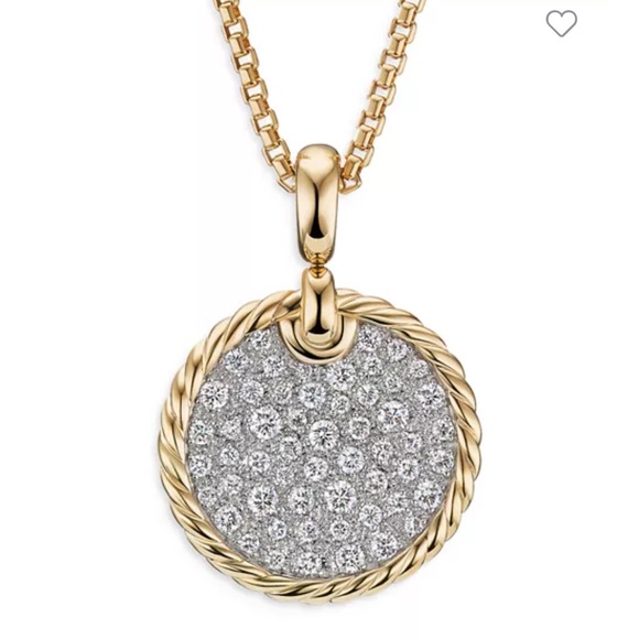 NWT David Yurman 18K Yellow Gold DY Elements® Pavé Diamond Disc Pendant - Picture 2 of 11